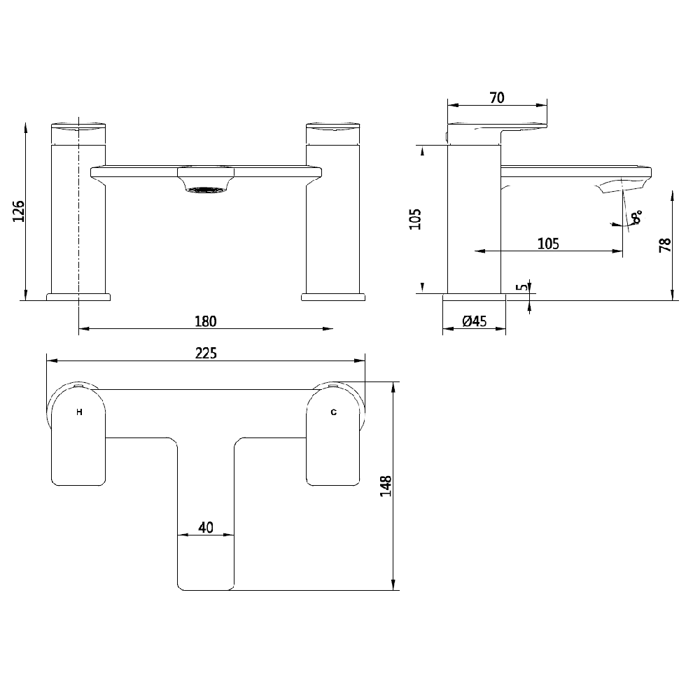 Astini Risca Brushed Brass 2TH Bath Filler Tap - Image 2
