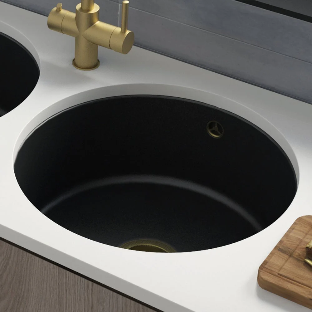 Astini Round Inset/Undermount 460 1.0 Bowl Matt Black Ceramic Kitchen Sink with Waste & Overflow - Image 4