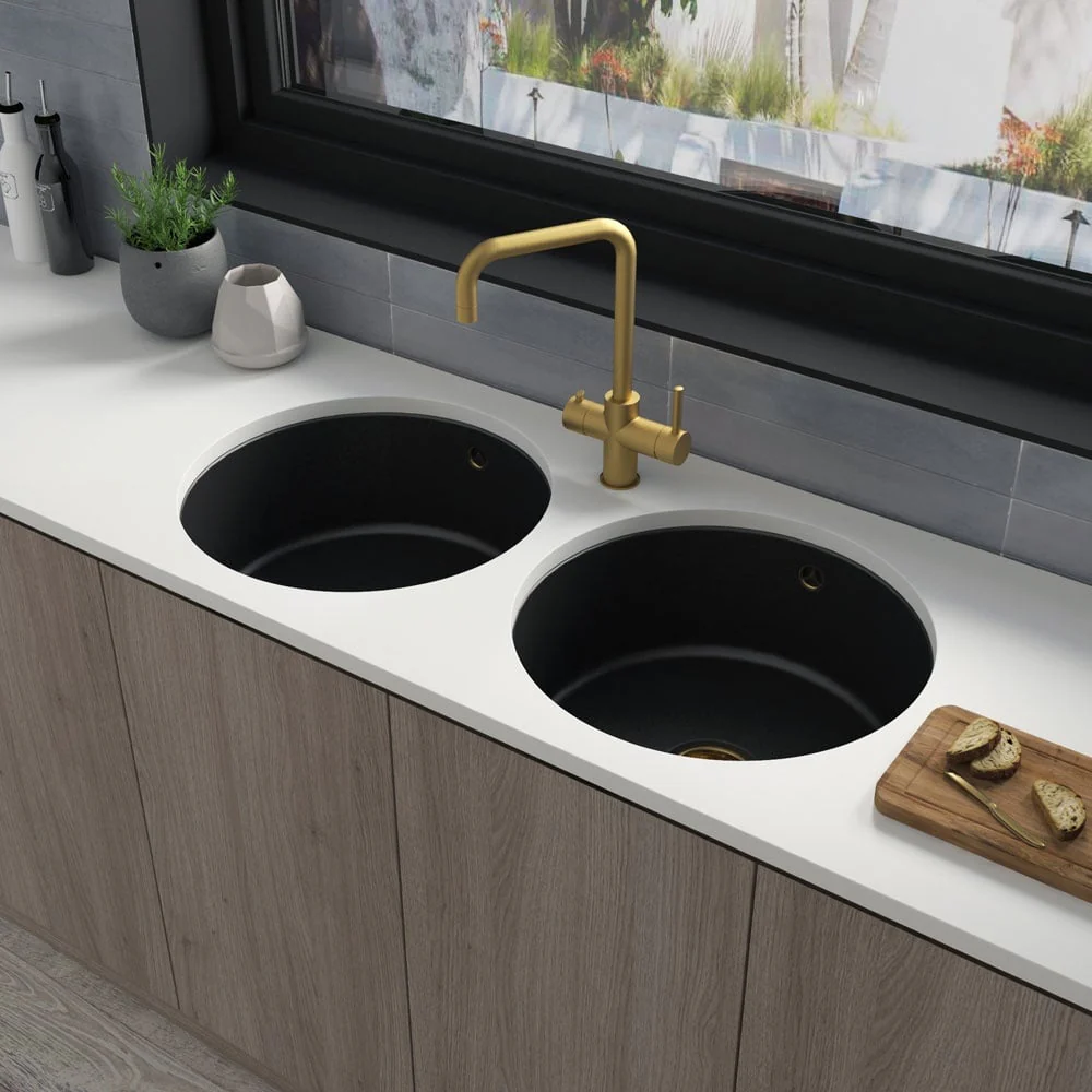 Astini Round Inset/Undermount 460 1.0 Bowl Matt Black Ceramic Kitchen Sink with Waste & Overflow - Image 7