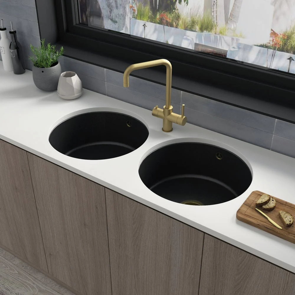 Astini Round Inset/Undermount 460 1.0 Bowl Matt Black Ceramic Kitchen Sink with Waste & Overflow - Image 8