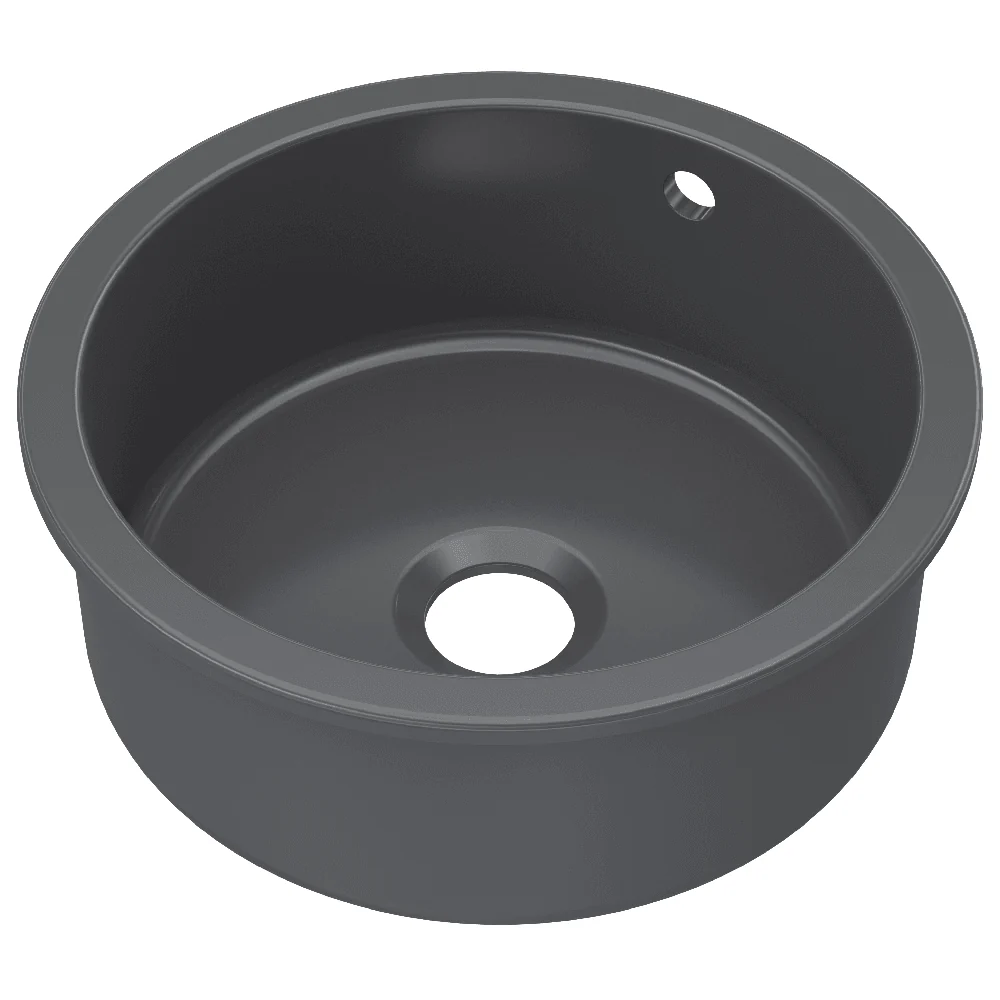 Astini Round Inset/Undermount 460 1.0 Bowl Matt Black Ceramic Kitchen Sink with Waste & Overflow - Image 9