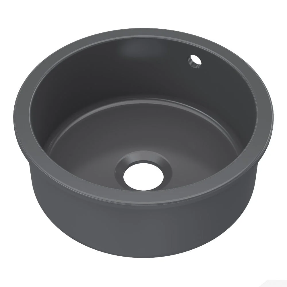 Astini Round Inset/Undermount 460 2.0 Bowl Matt Black Ceramic Kitchen Sink with Waste & Overflow - Image 5