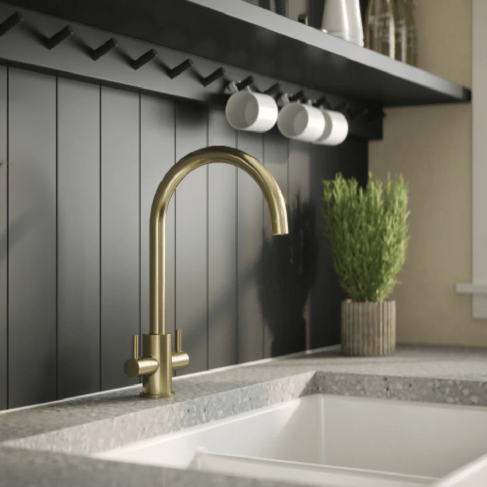 Astini Roxor Mono Dual Lever Kitchen Mixer Tap with Brushed Brass, Matt Black & Chrome Finish - Image 4