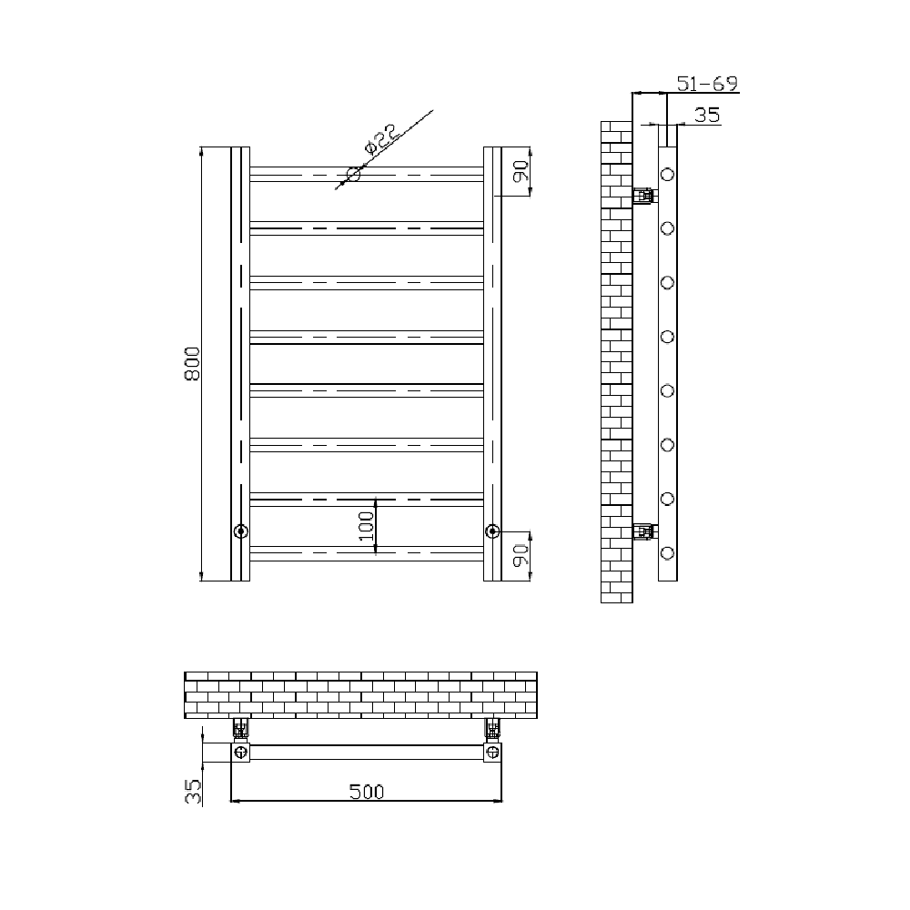 Astini Sanson Brushed Brass 800x500 Ladder Towel Rail - Image 2