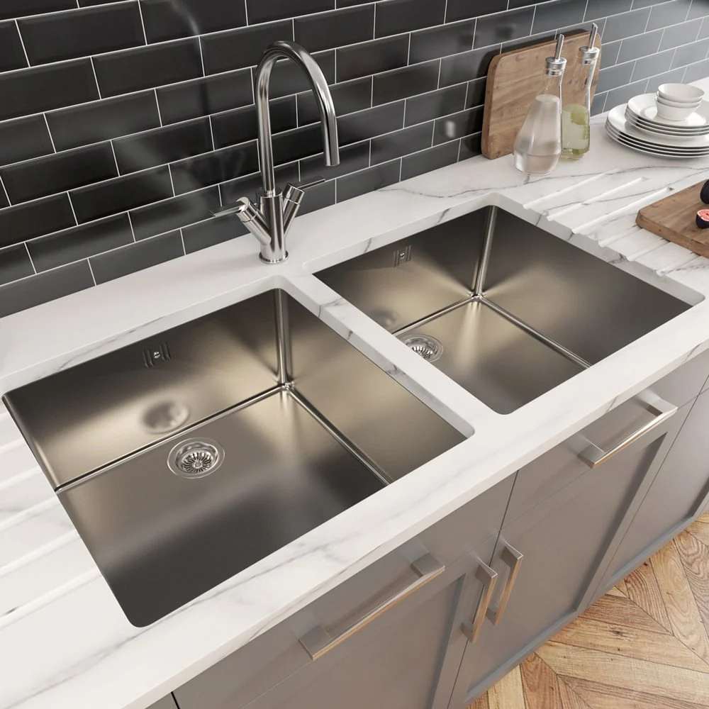 Astini Serena 2.0 Bowl Stainless Steel Undermount Kitchen Sink & Waste 4040+4040