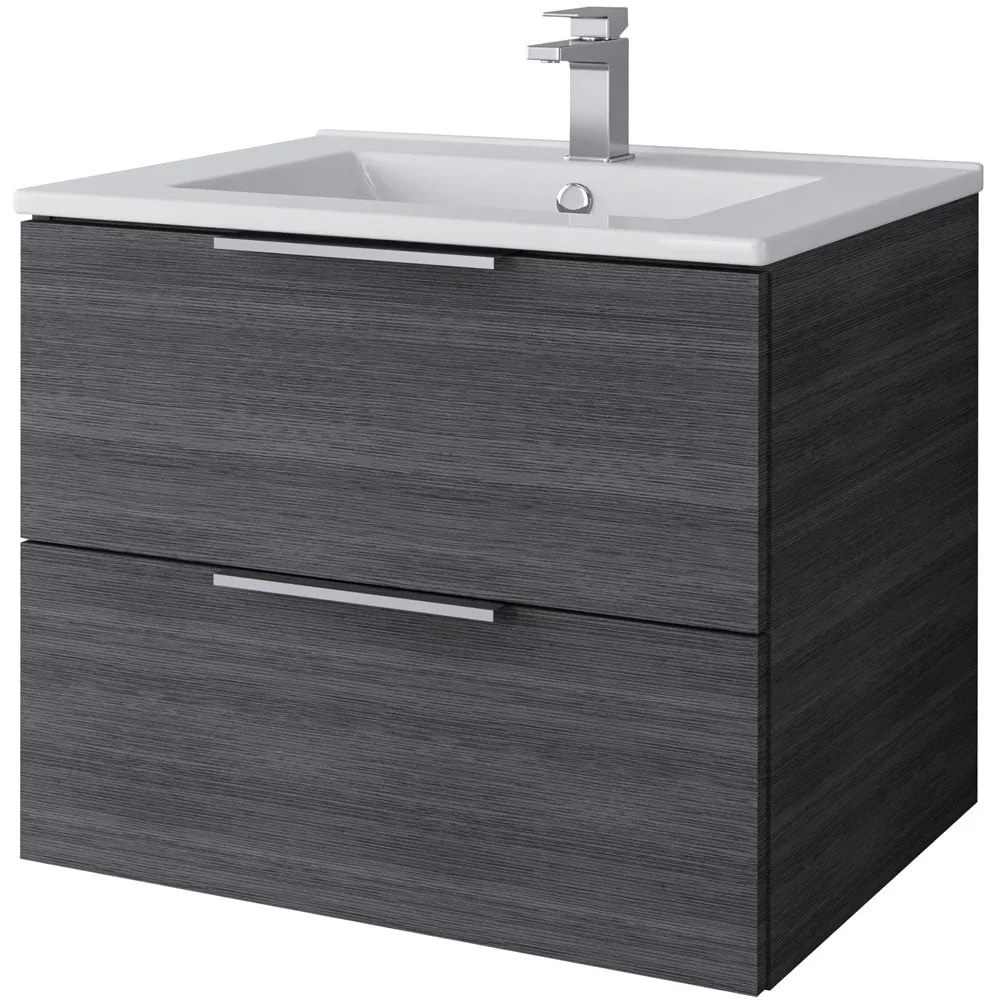 Astini Sofia Senca Grey 2 Drawer Wall Hung 610mm Vanity & Basin Chrome Handles