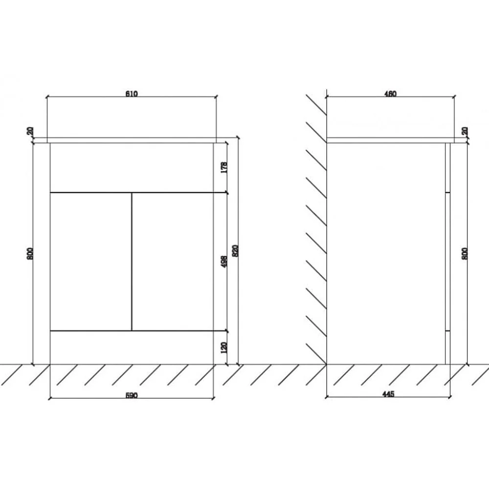 Astini Sorrento Shadow Grey 2 Door 600mm Vanity Unit & Basin - Black Handles - Image 2