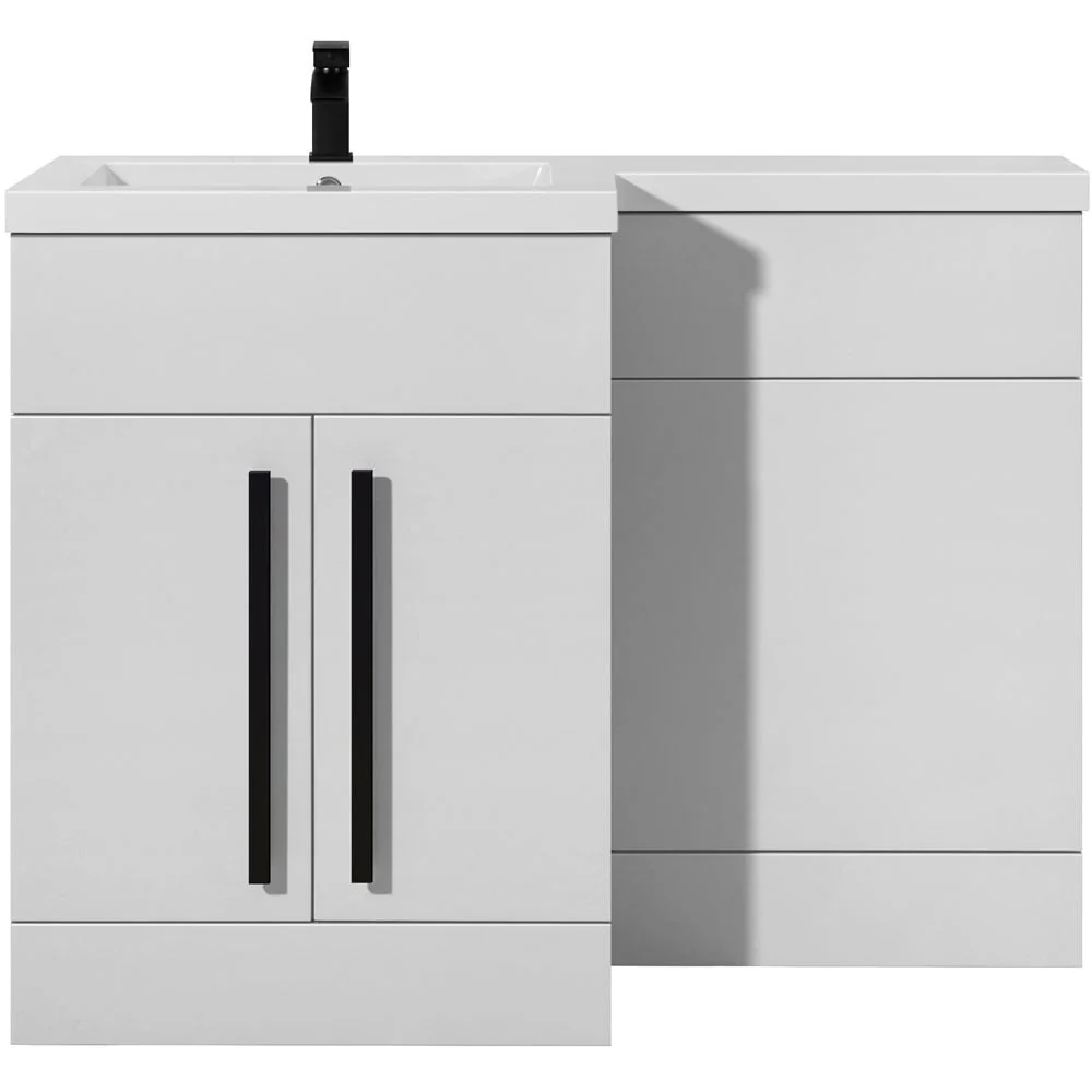 Astini Sorrento White 2 Door WC Vanity Black Handles & Left Basin