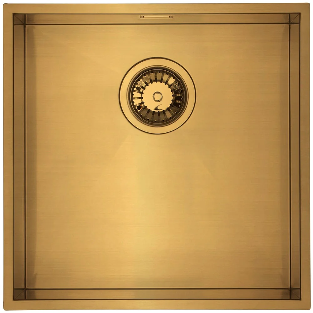 Astini Sotto 40x40 1.0 Bowl Brushed Brass PVD Stainless Steel Kitchen Sink & Waste - Image 4