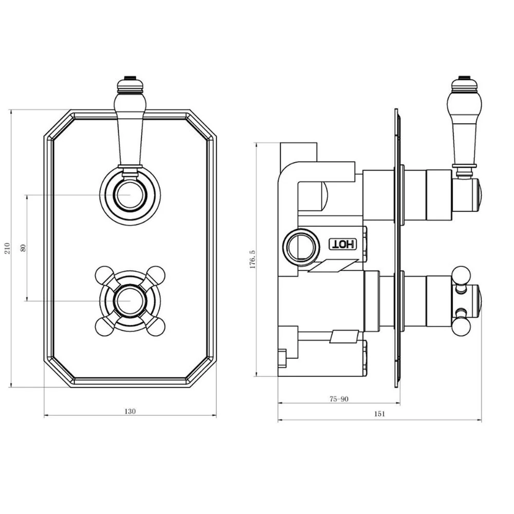Astini Tenby Chrome Traditional Concealed 2 Handle 1 Way Thermostatic Valve - Image 2