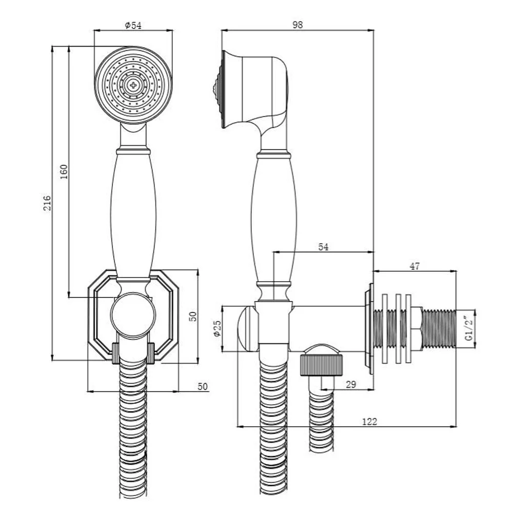 Astini Tenby Chrome & White Traditional Outlet Elbow Handset & Hose - Image 2