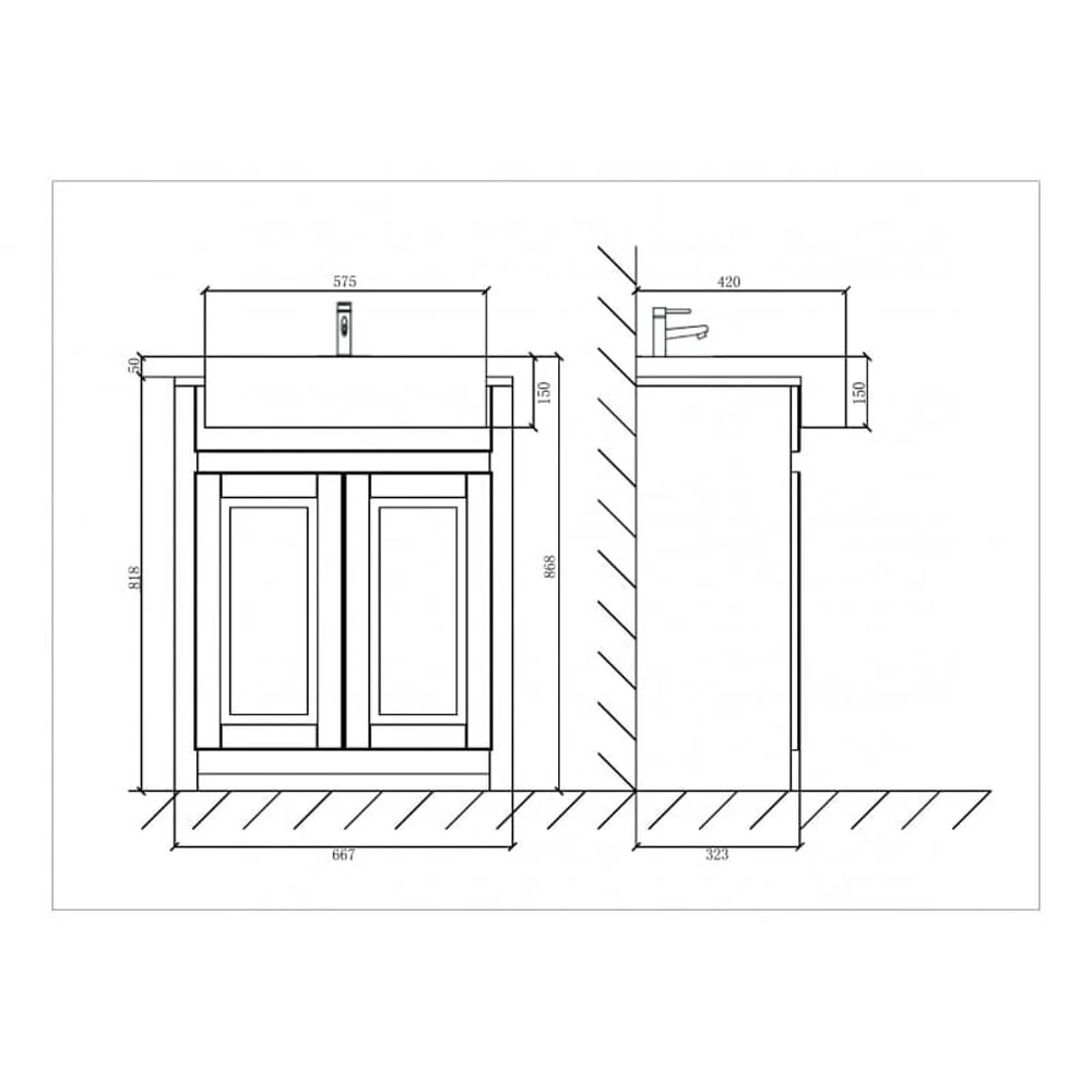 Astini Tenby Sapphire Traditional 600mm Belfast Vanity Unit & Ceramic Basin - Image 2