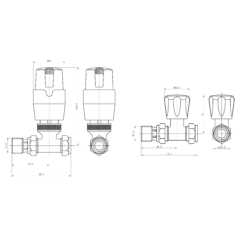 Astini Thermostatic Controlled Brushed Brass Straight Radiator Valves - Image 2