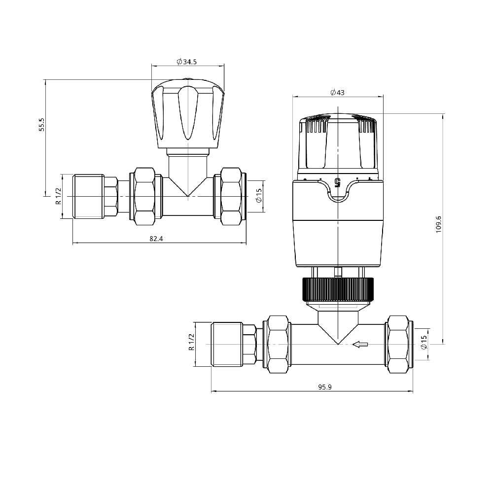 Astini Thermostatic Controlled Chrome Straight Radiator Valves - Image 2