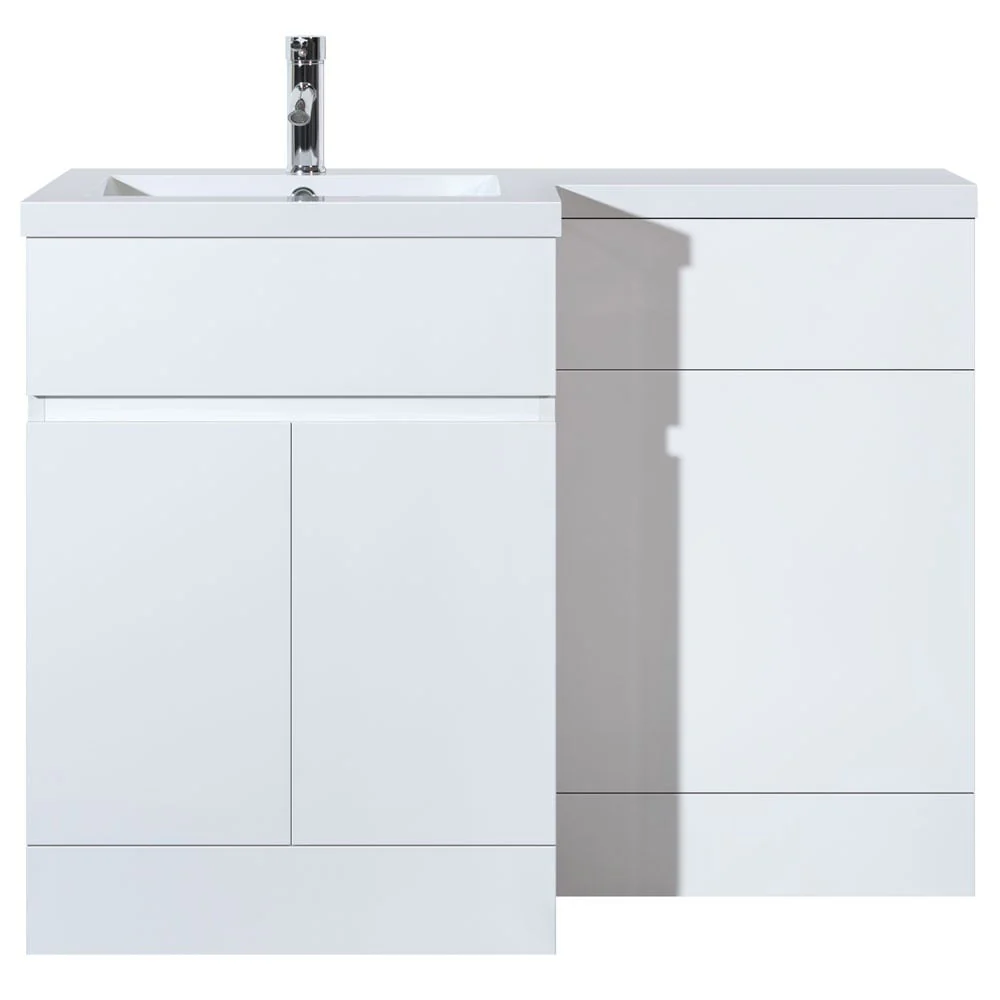 Astini Tivolli 1100mm Gloss White Double Door Vanity Unit WC & LH Basin