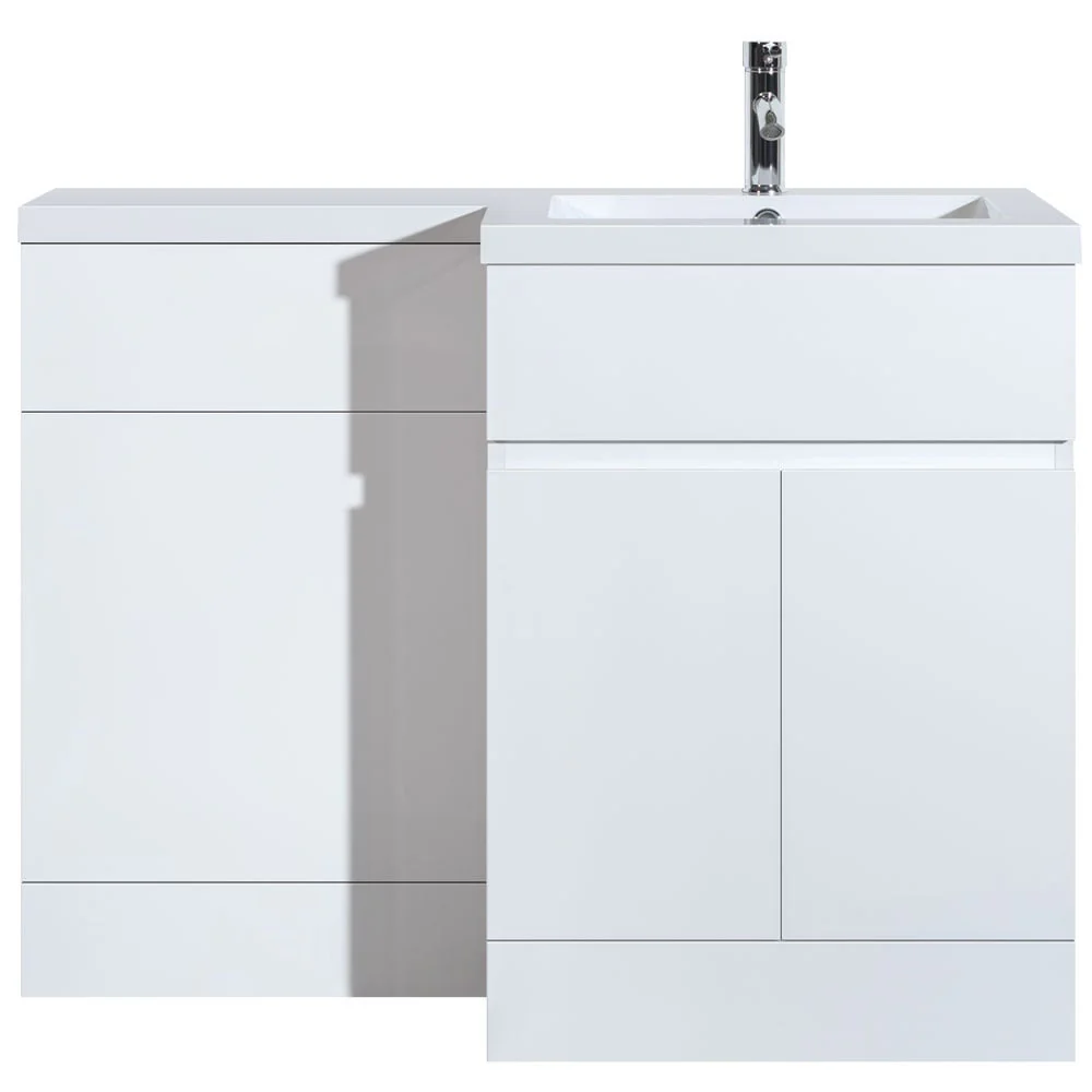 Astini Tivolli 1100mm Gloss White Double Door Vanity Unit WC & RH Basin