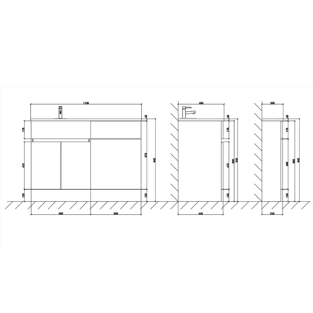 Astini Tivolli 1100mm Gloss White Double Door Vanity Unit WC & RH Basin - Image 2