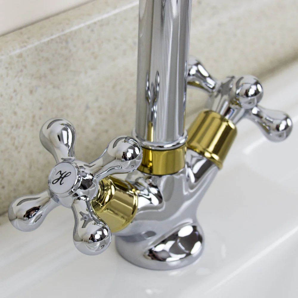 Astini Traditional Gold & Chrome Twin Handle Kitchen Sink Tap 25441GC - Image 4