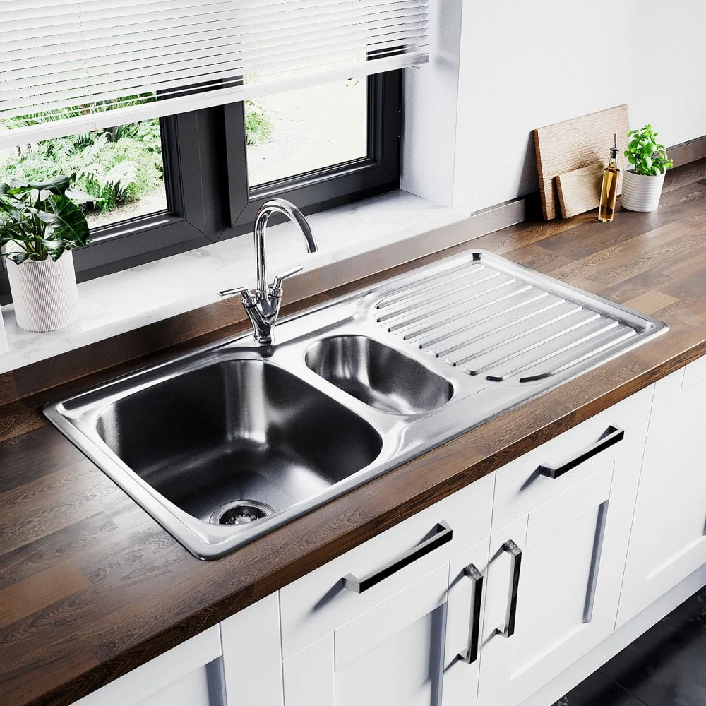 Astini Velia 1.5 Bowl Brushed Stainless Steel Kitchen Sink & Waste AS1360 - Image 3