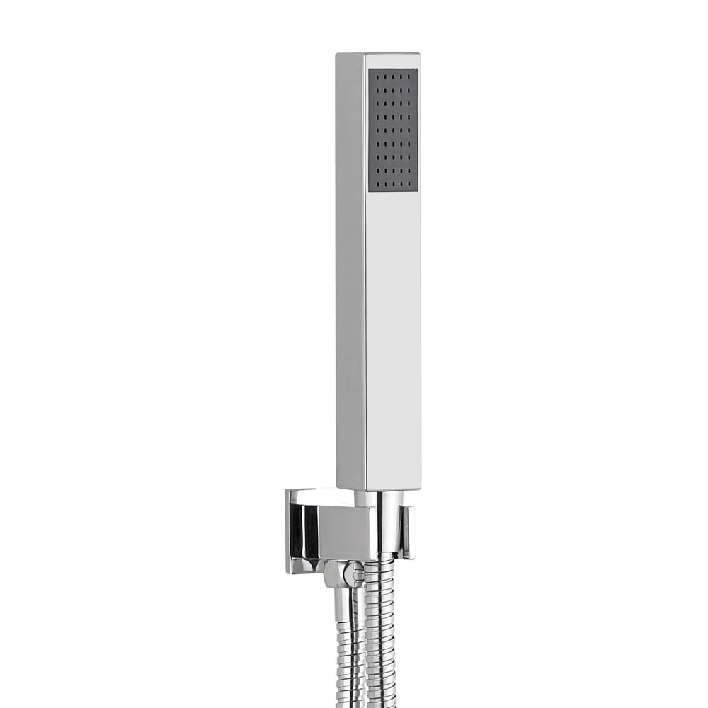 Astini Vellamo Chrome Square Shower Outlet Elbow with Bracket, Hose & Handset