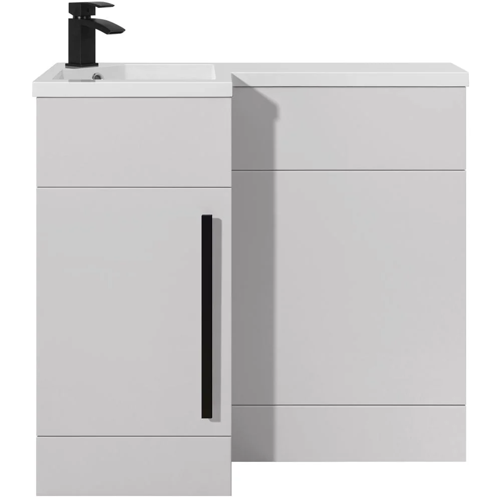 Astini Verona White 1 Door WC Vanity Unit Black Handles & Left Basin
