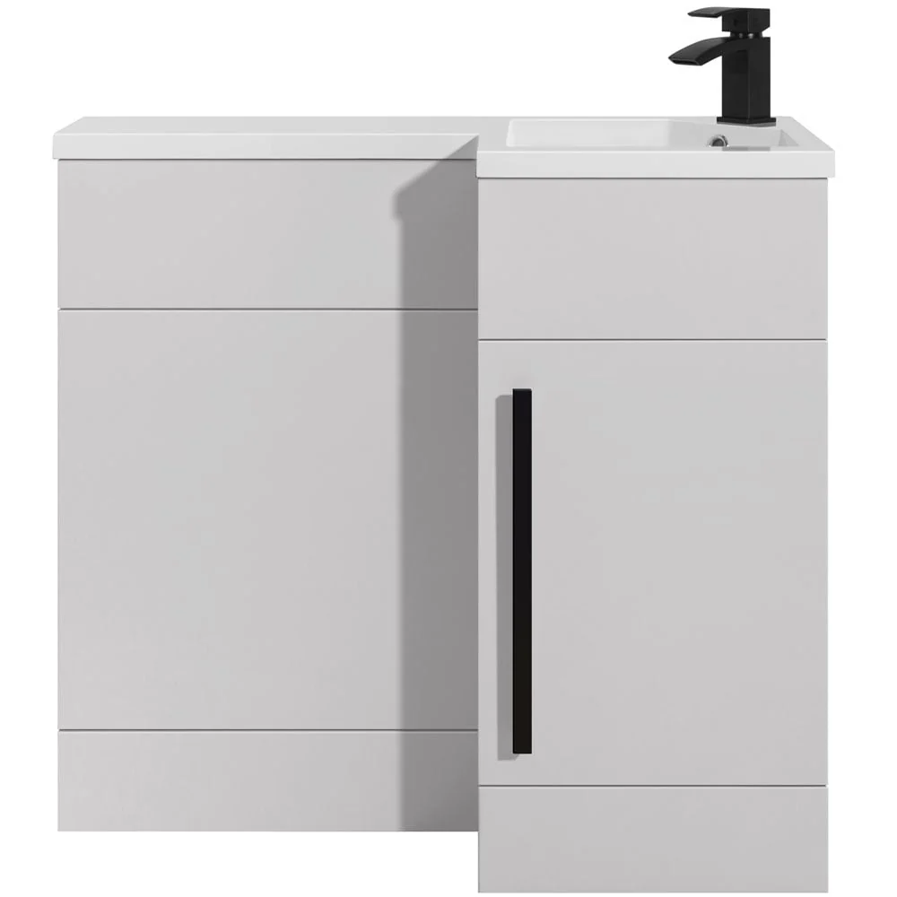 Astini Verona White 1 Door WC Vanity Unit Black Handles & Right Basin