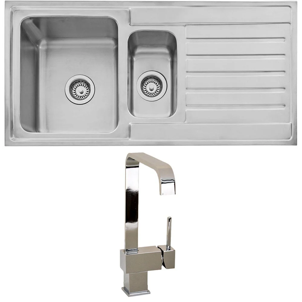 Astini Vicenza 1.5 Bowl Brushed Stainless Steel Kitchen Sink & 5EBS Tap - Image 2