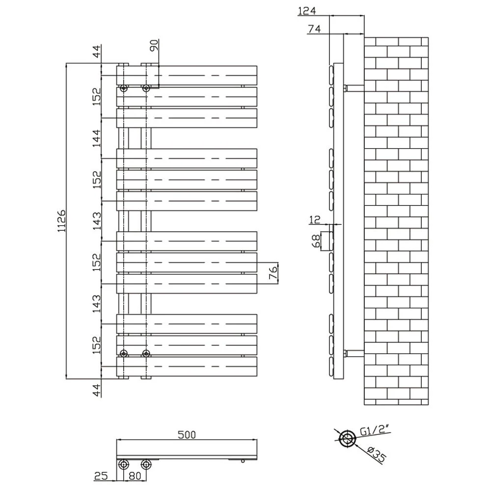 Astini Wellington 1126x500mm Grey 600W Designer Heated Towel Rail TIS2098 - Image 2