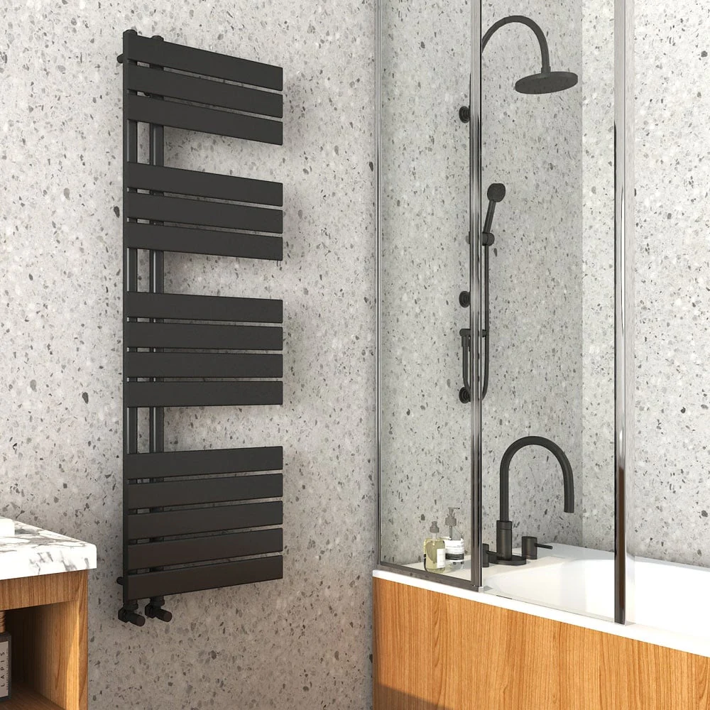 Astini Wellington 1380x500mm Black 700W Designer Heated Towel Rail TIS2143 - Image 2