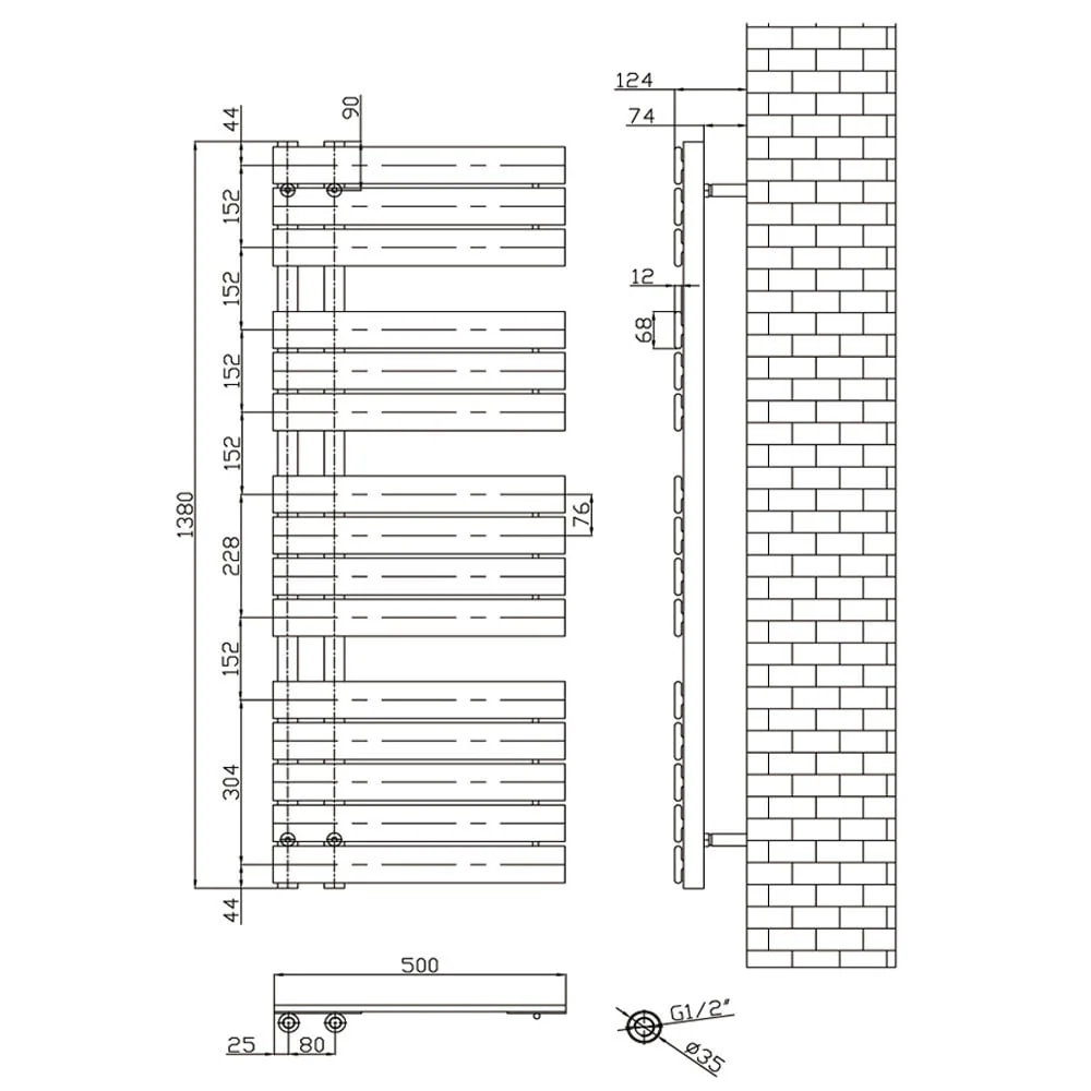 Astini Wellington 1380x500mm Grey 700W Designer Heated Towel Rail TIS2099 - Image 3
