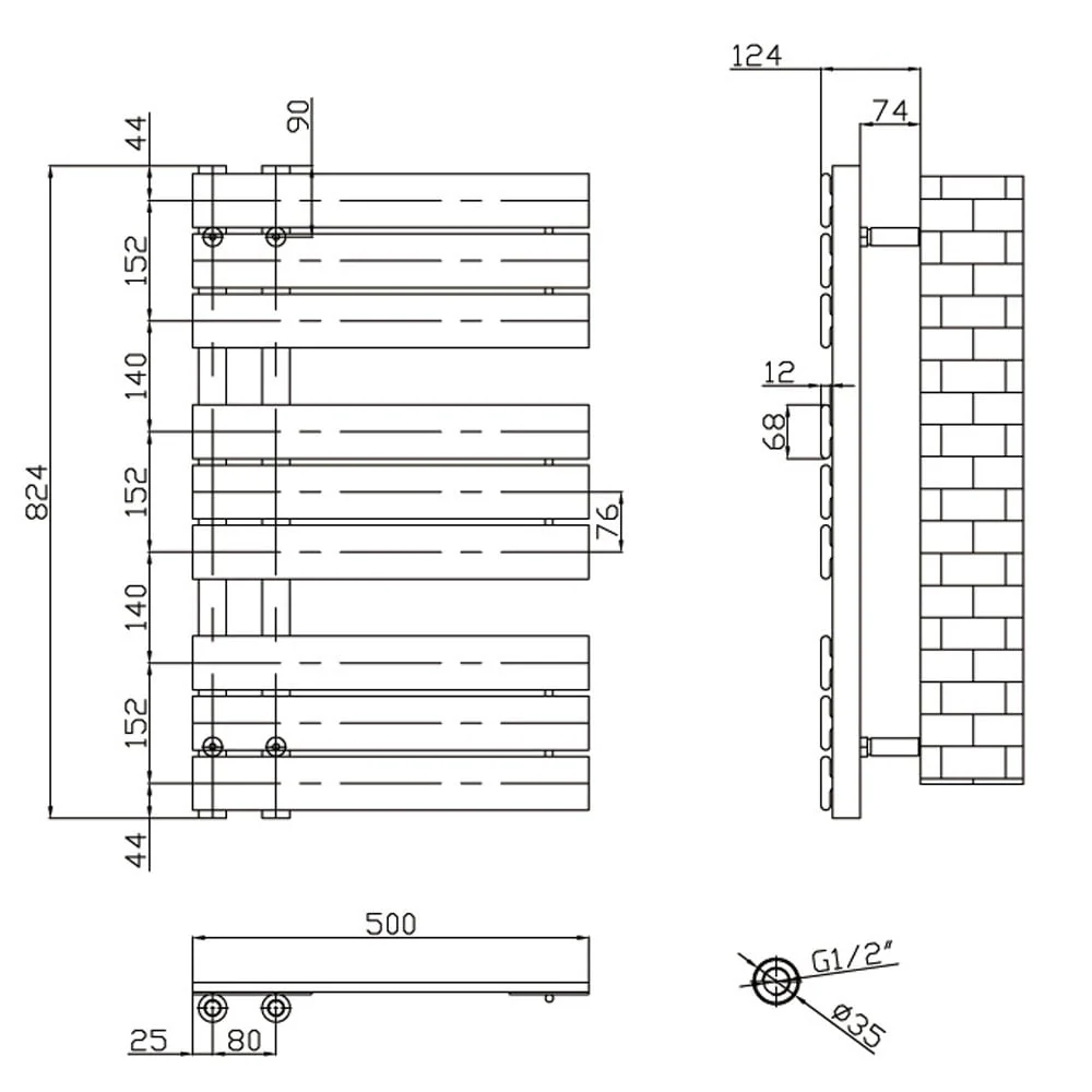 Astini Wellington 824x500mm Grey 400W Designer Heated Towel Rail TIS2097 - Image 2