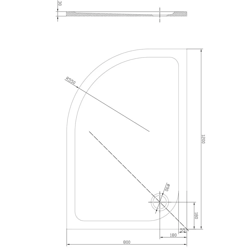 Astini White Offset Quad Low Profile Shower Tray LH 1200x800mm - Image 2