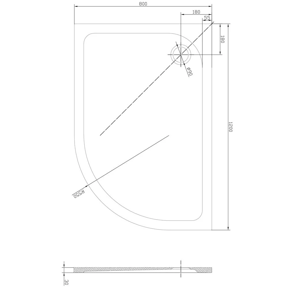 Astini White Offset Quad Low Profile Shower Tray RH 1200x800mm - Image 2