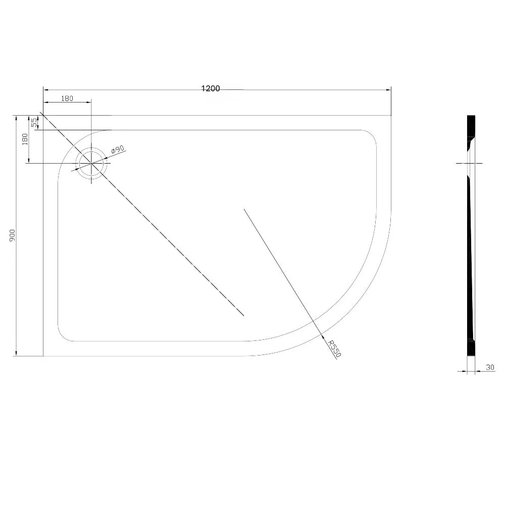 Astini White Offset Quad Low Profile Shower Tray RH 1200x900mm - Image 2