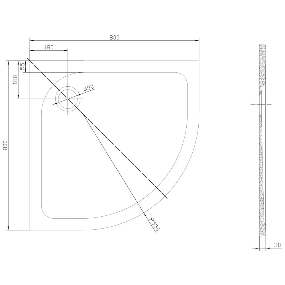 Astini White Quadrant Low Profile Shower Tray 800x800mm - Image 3