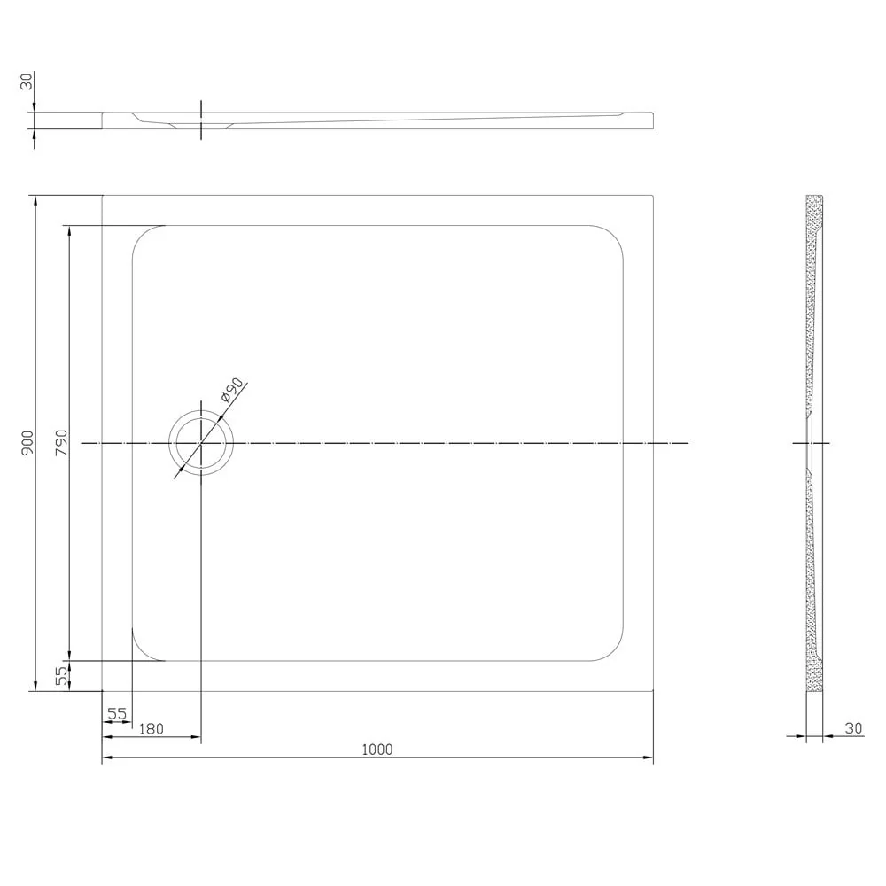 Astini White Rectangular Low Profile Shower Tray 1000x900mm - Image 2