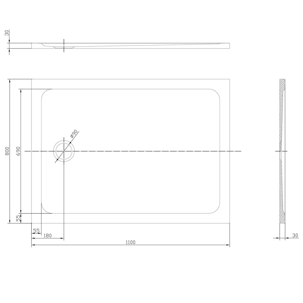 Astini White Rectangular Low Profile Shower Tray 1100x800mm - Image 2