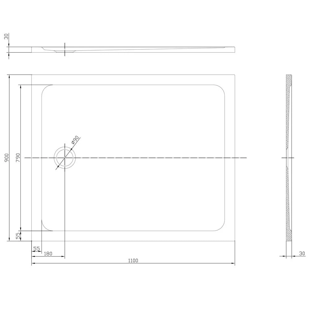 Astini White Rectangular Low Profile Shower Tray 1100x900mm - Image 2