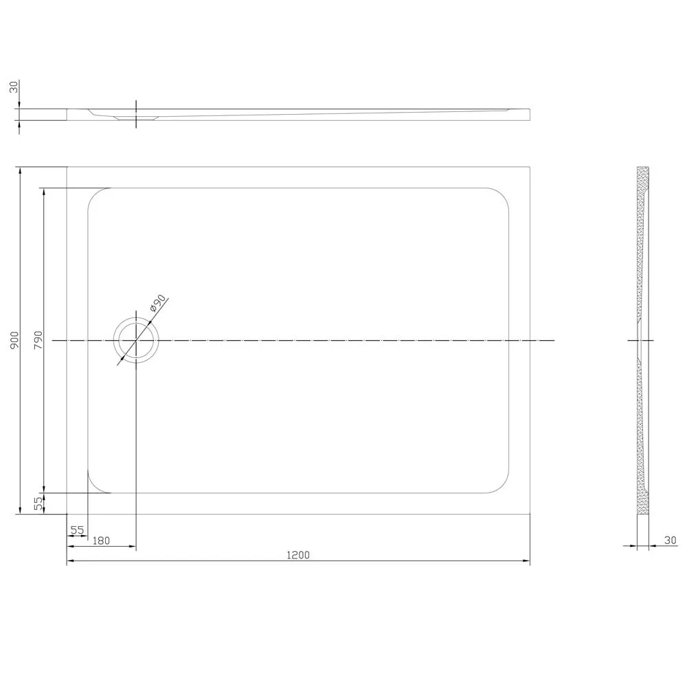 Astini White Rectangular Low Profile Shower Tray 1200x900mm - Image 2