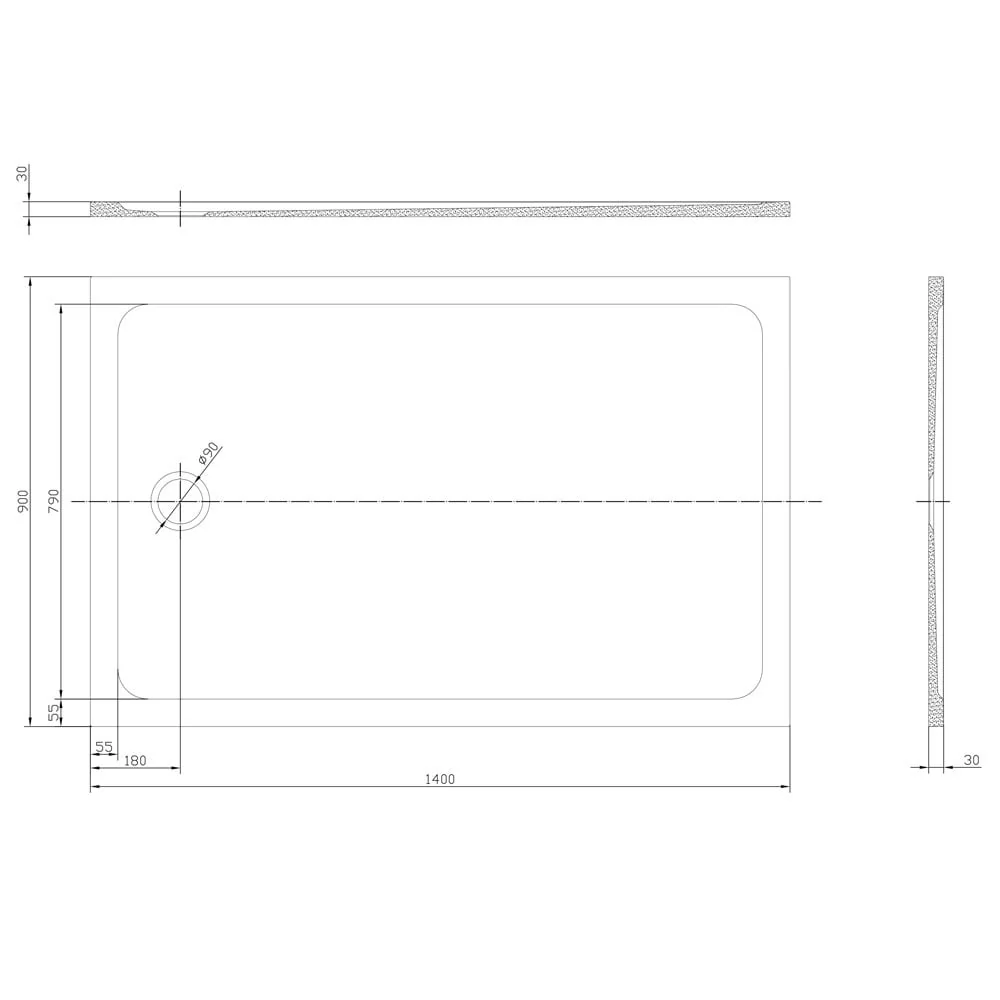 Astini White Rectangular Low Profile Shower Tray 1400x900mm - Image 2
