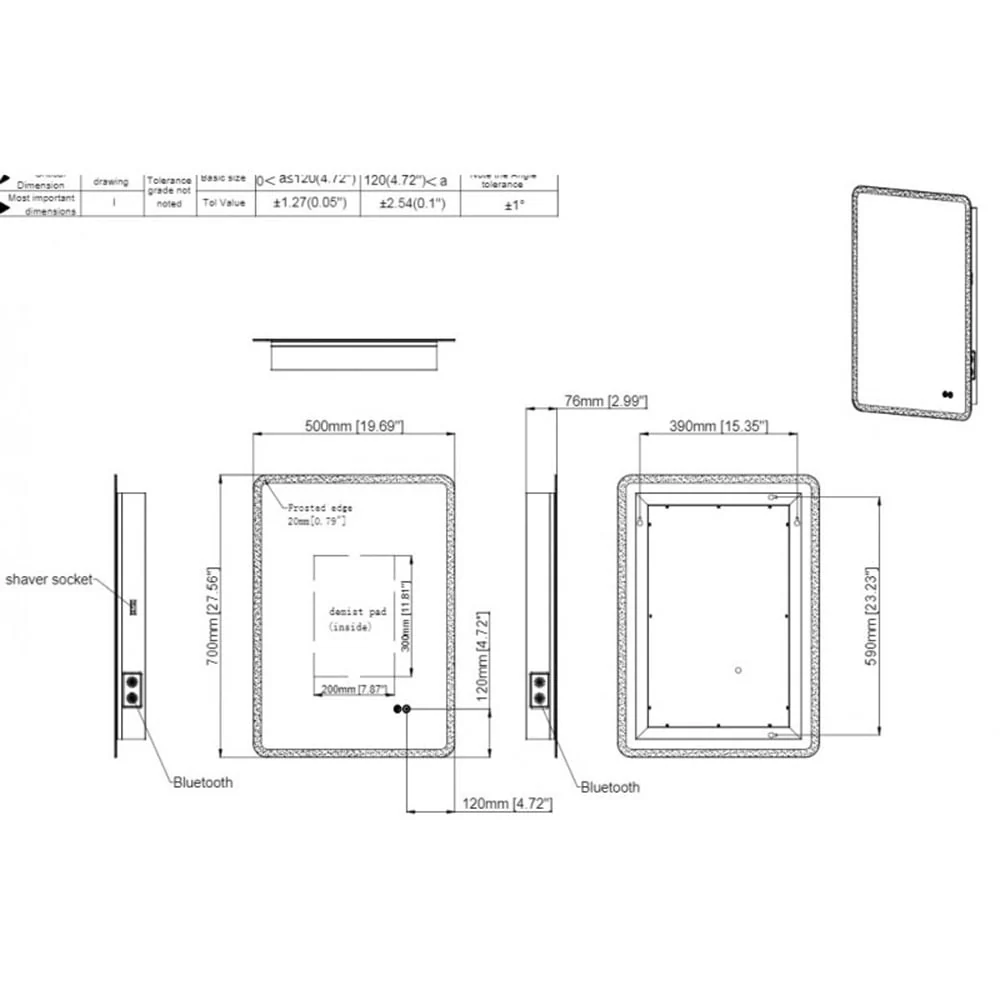 Astini Willow Slimline Square LED Touch Mirror 500x700mm - Image 2