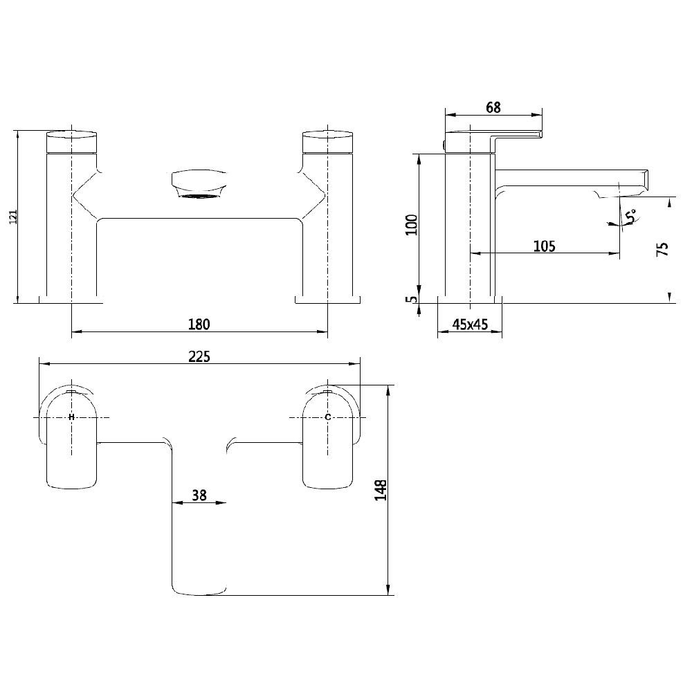 Astini Wrexham Orca Black 2TH Bath Filler Tap - Image 2