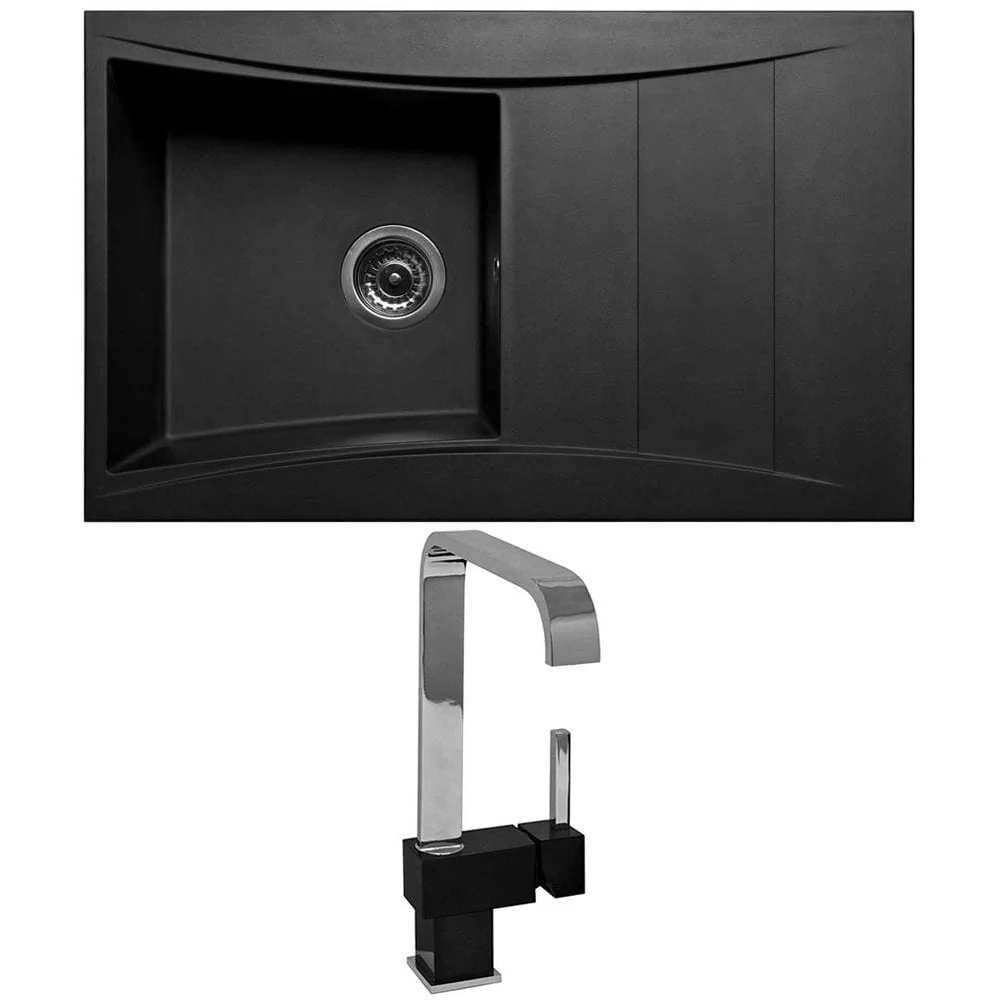 Astini Xeron 1.0 Bowl Black SMC Synthetic Reversible Kitchen Sink, Waste & Tap XERON100BLACK+5ECB - Image 2
