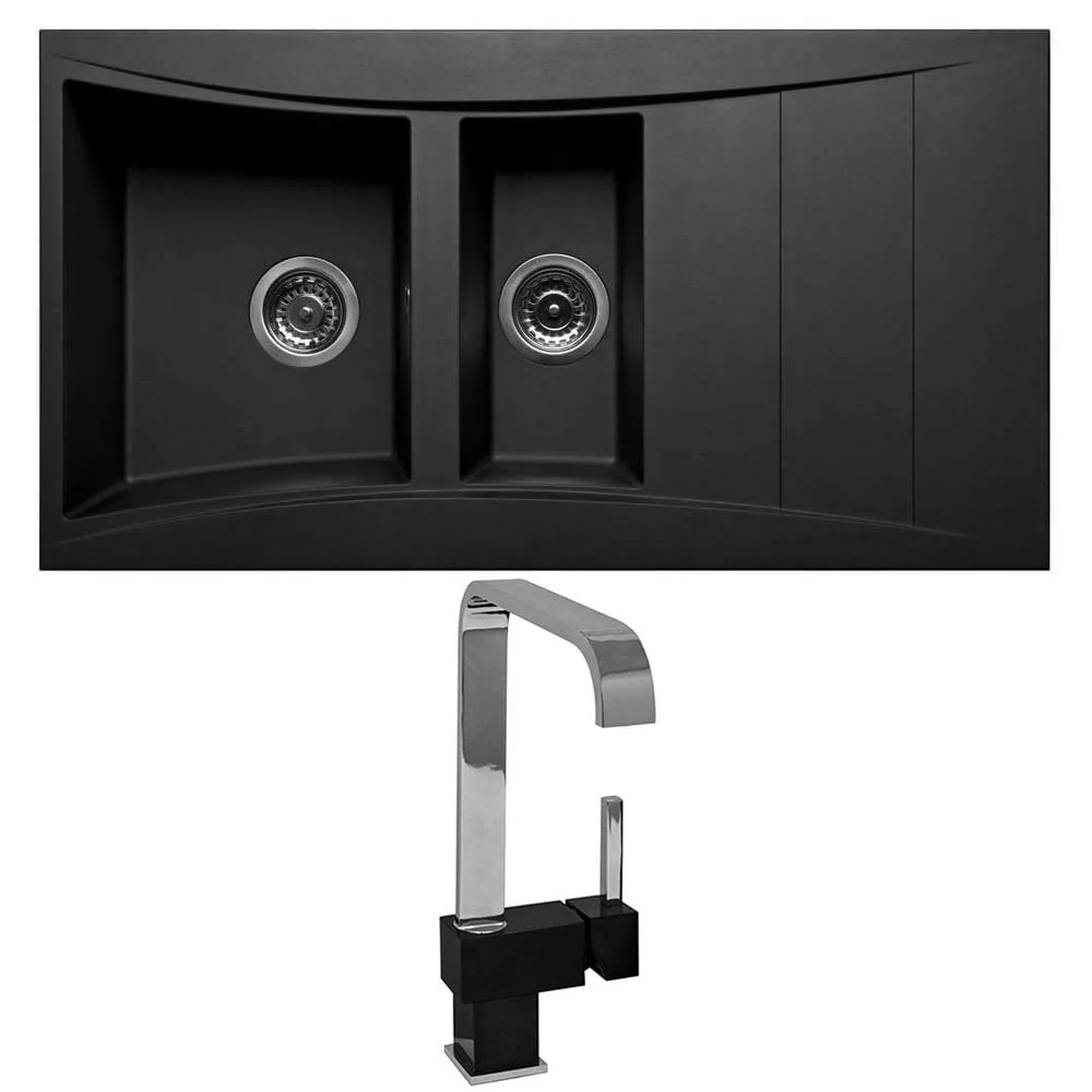 Astini Xeron 1.5 Bowl Black SMC Synthetic Reversible Kitchen Sink, Waste & Tap - Image 2