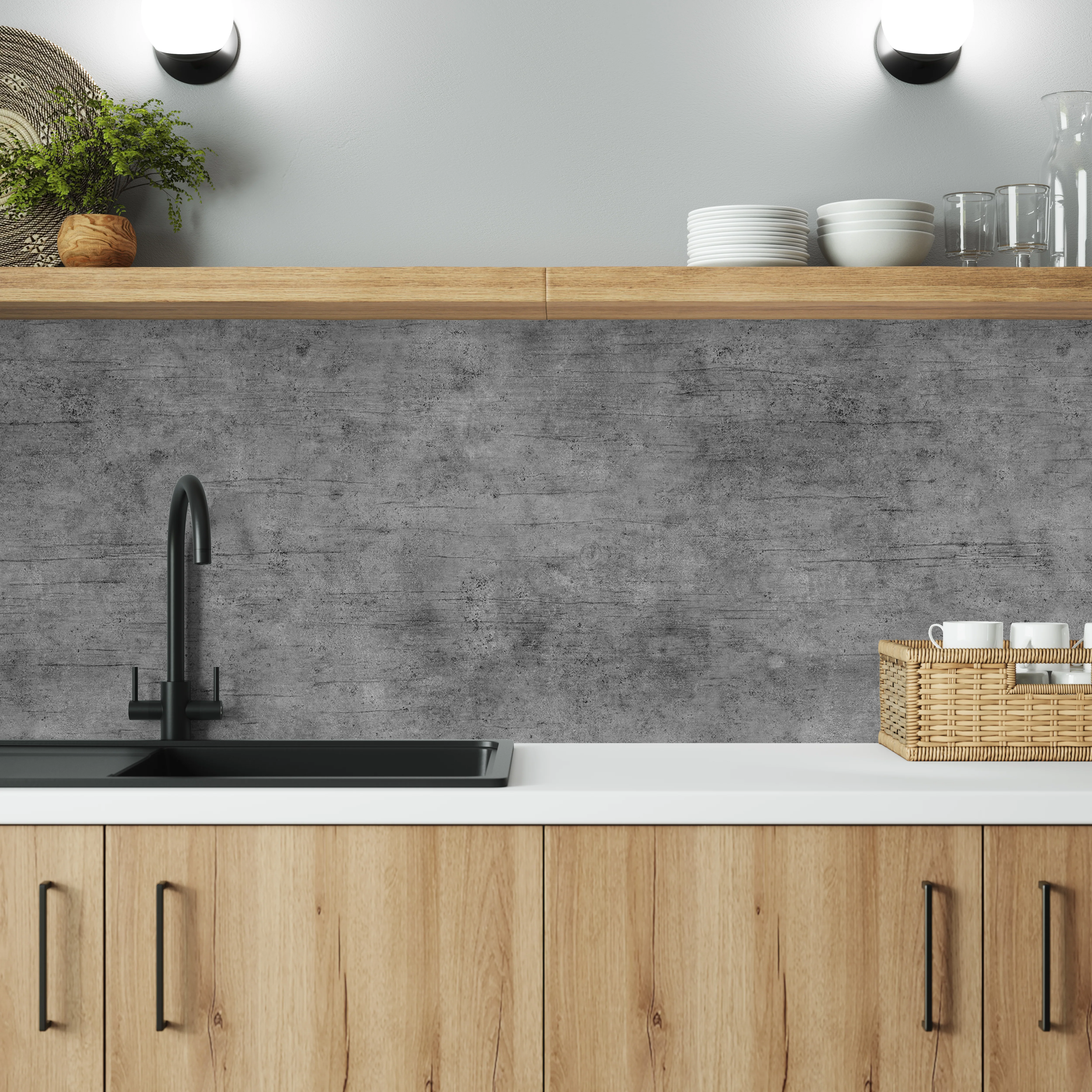 Bushboard Alloy Brooklyn Concrete Aluminium Feature Kitchen Splashback - Image 4