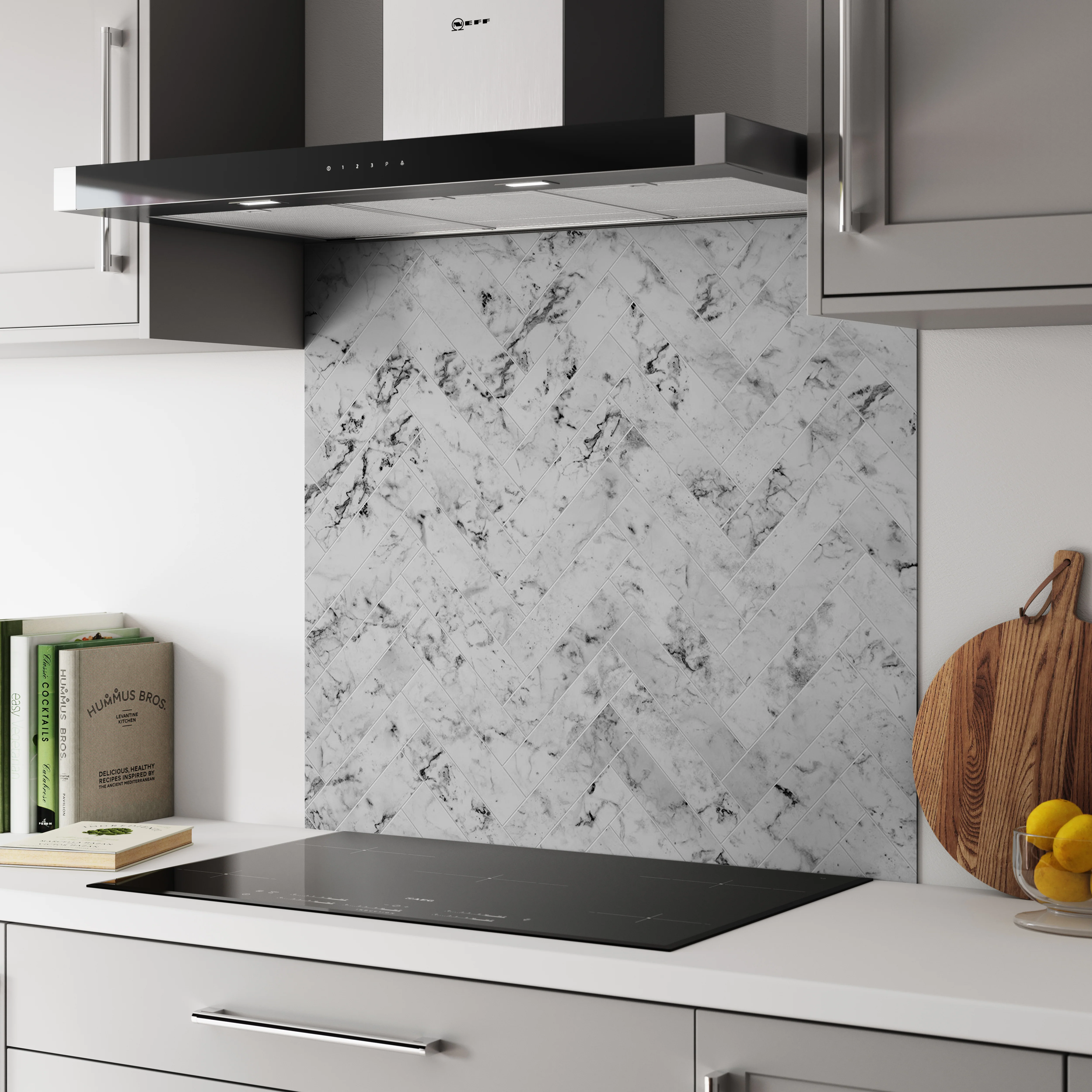 Bushboard Alloy Carrara Marble Herringbone Aluminium Feature Kitchen Splashback - Image 3
