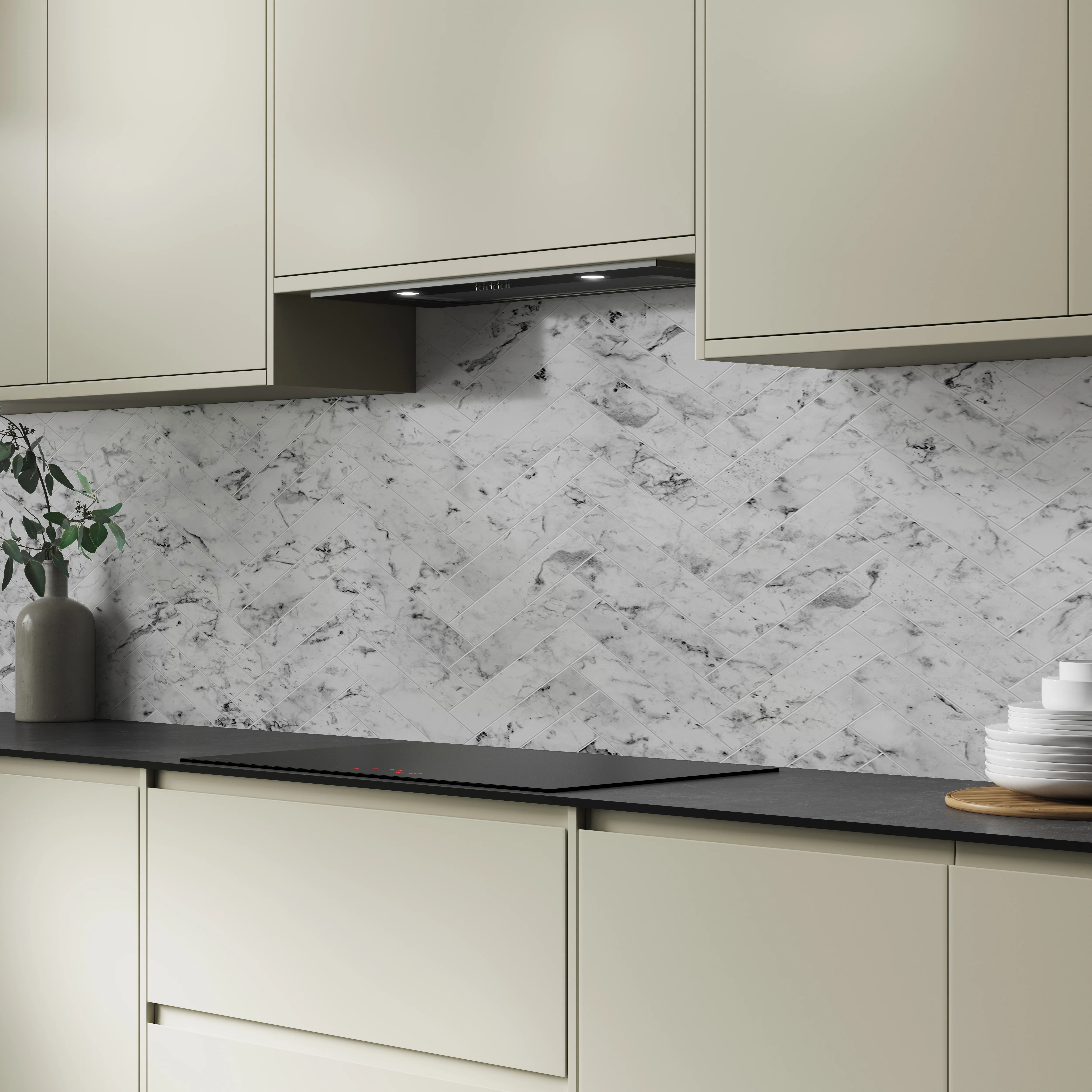 Bushboard Alloy Carrara Marble Herringbone Aluminium Feature Kitchen Splashback - Image 5