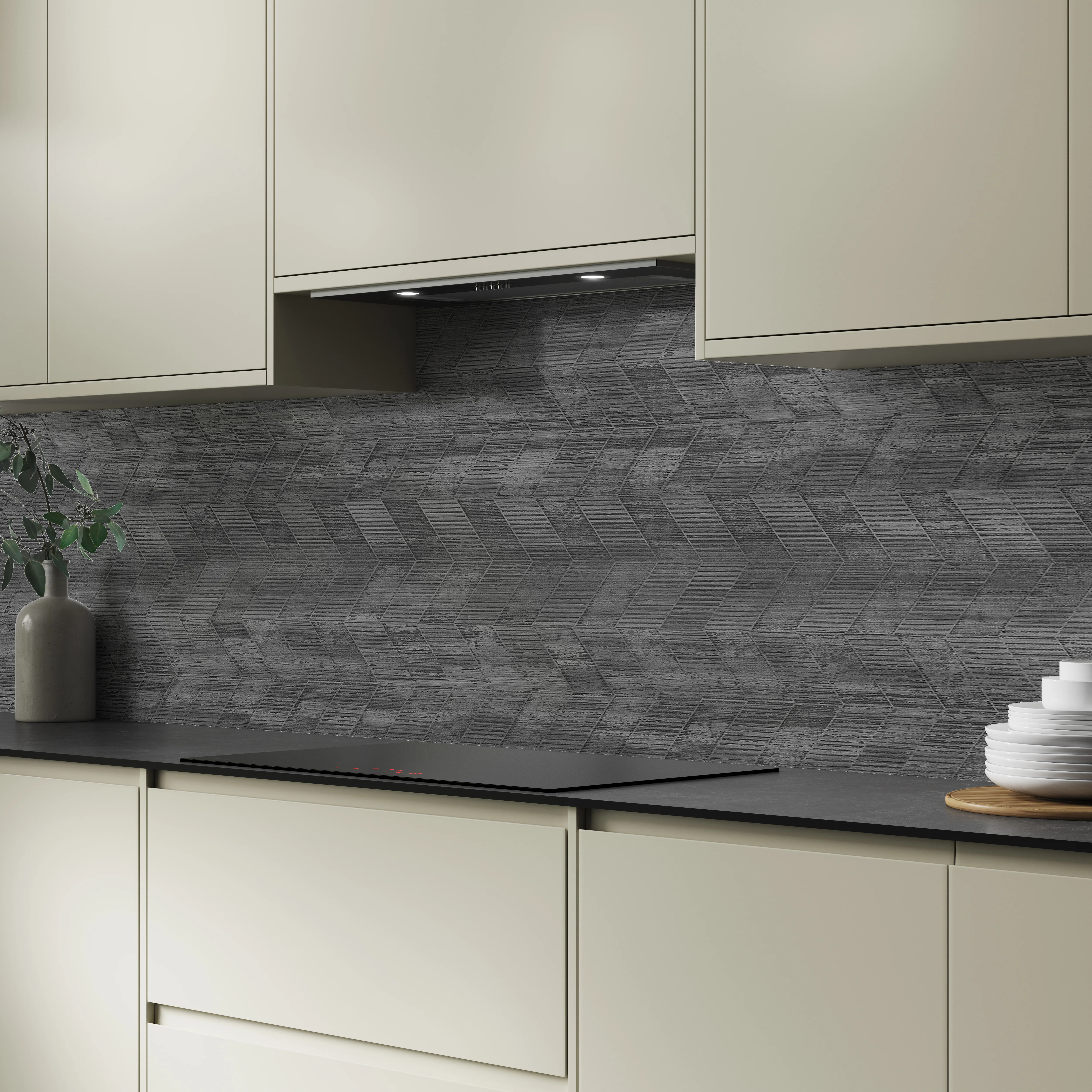 Bushboard Alloy Concrete Chevron Aluminium Feature Kitchen Splashback - Image 4
