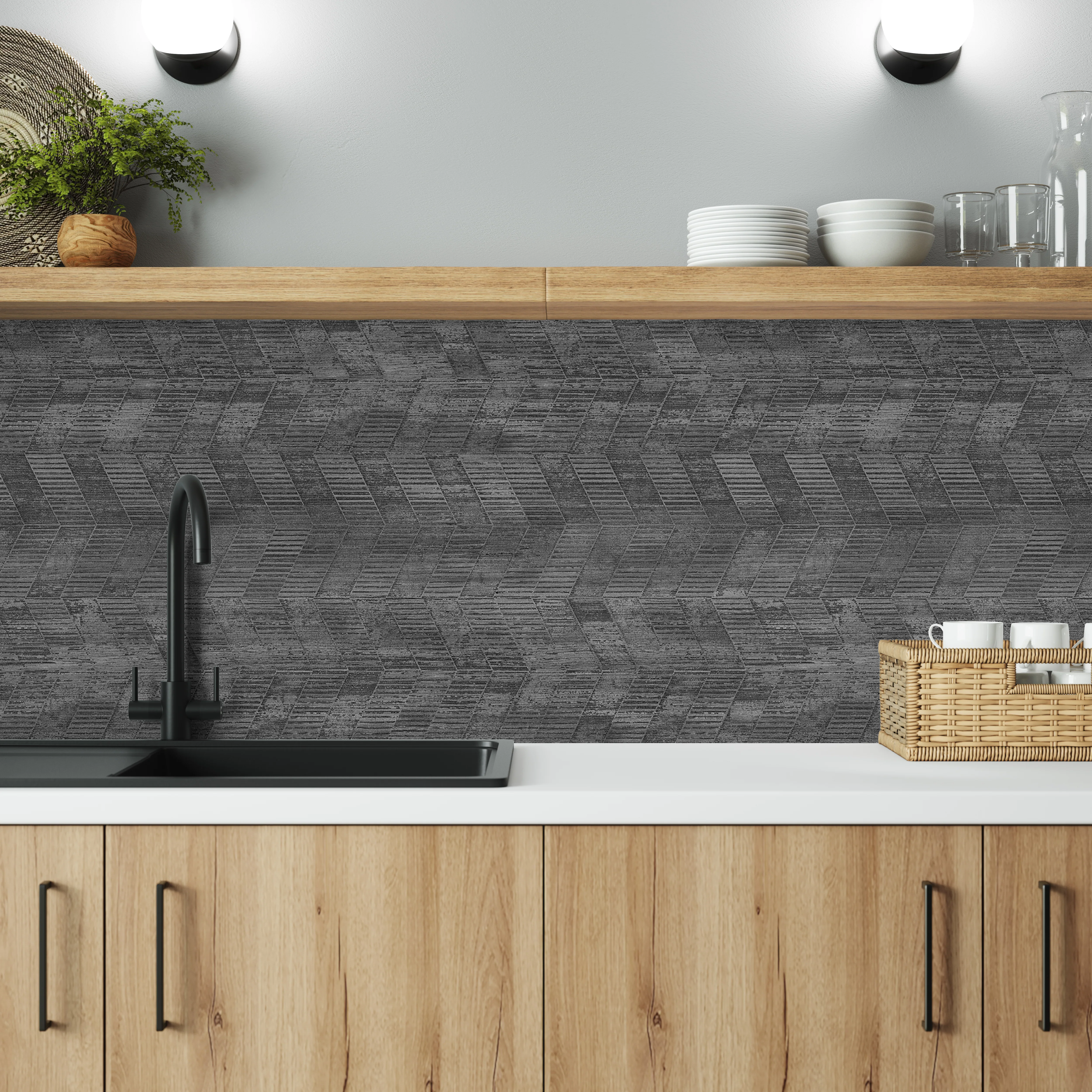 Bushboard Alloy Concrete Chevron Aluminium Feature Kitchen Splashback - Image 5