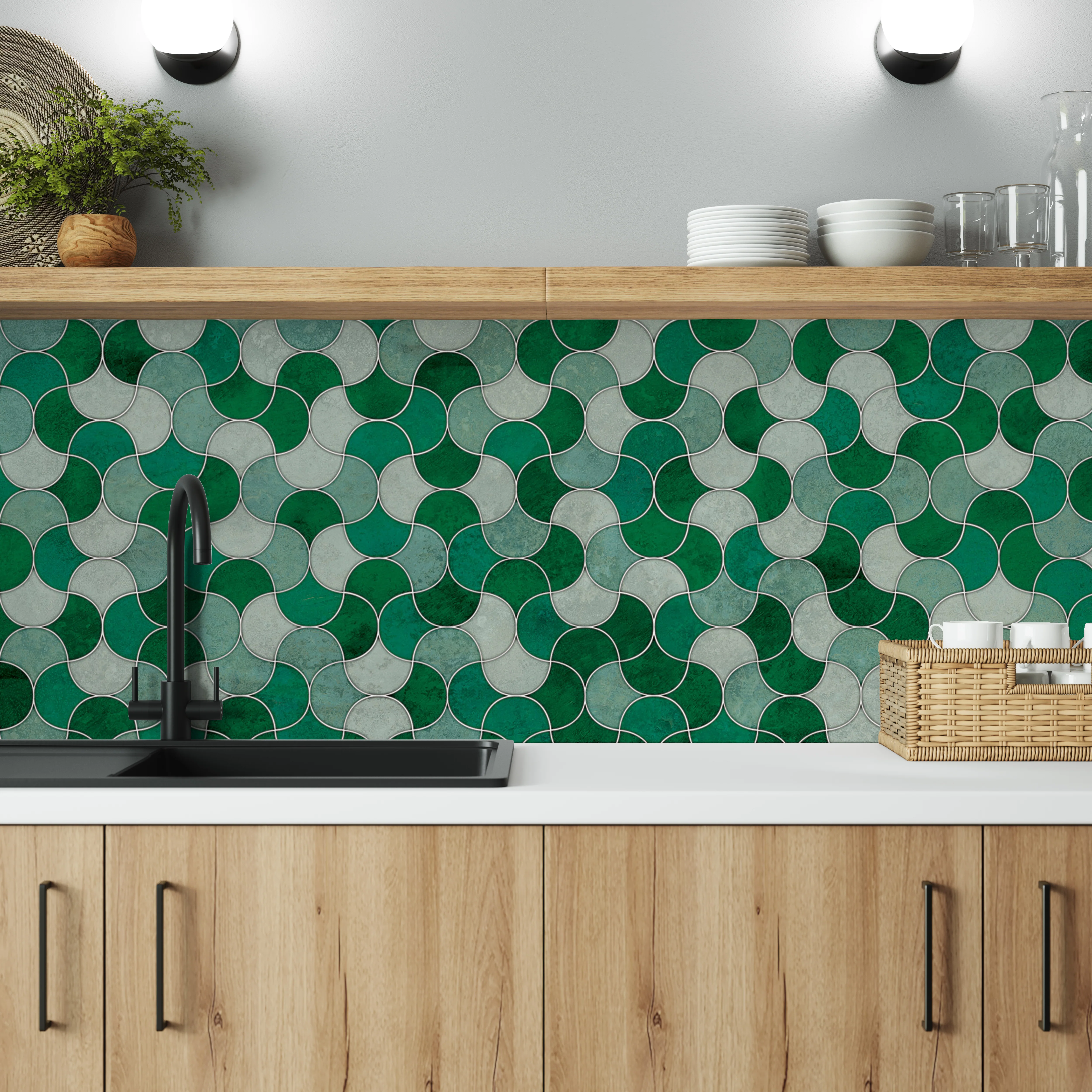 Bushboard Alloy Emerald Scallop Aluminium Feature Kitchen Splashback - Image 6